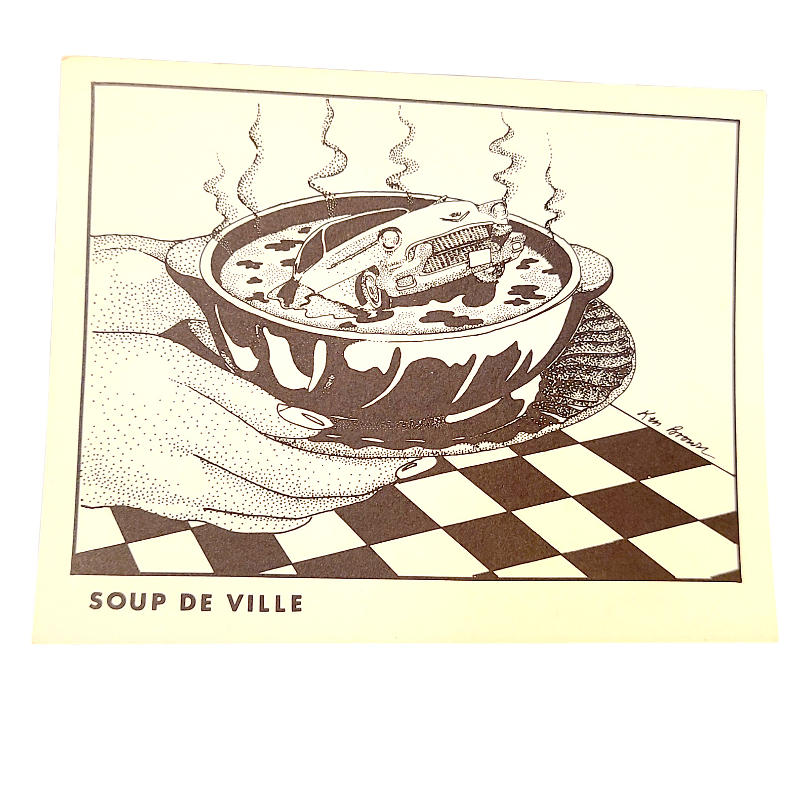 Ken Brown 1982 Soup De Ville Vintage Car Artist Signed Humor Postcard Unused