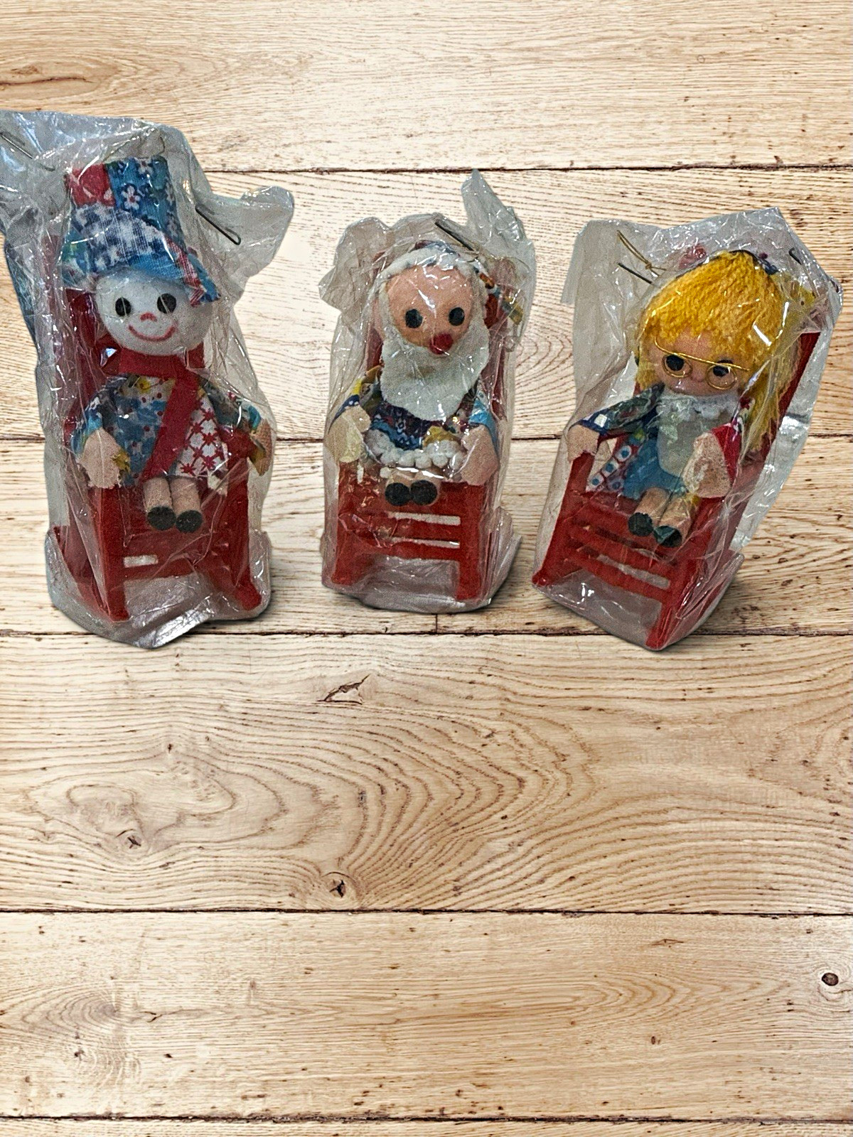 NOS Vintage Japan Christmas Mr Mrs Santa Snowman Flocked Rocking Chair Ornaments NOS Vintage Japan Christmas Mr Mrs Santa Snowman Flocked Rocking Chair Ornaments