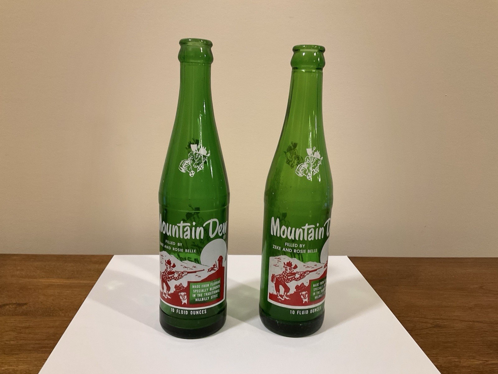 Vintage Two Mountain Dew 10 Oz Glass Bottles Filled by Zeke and Rosie Belle