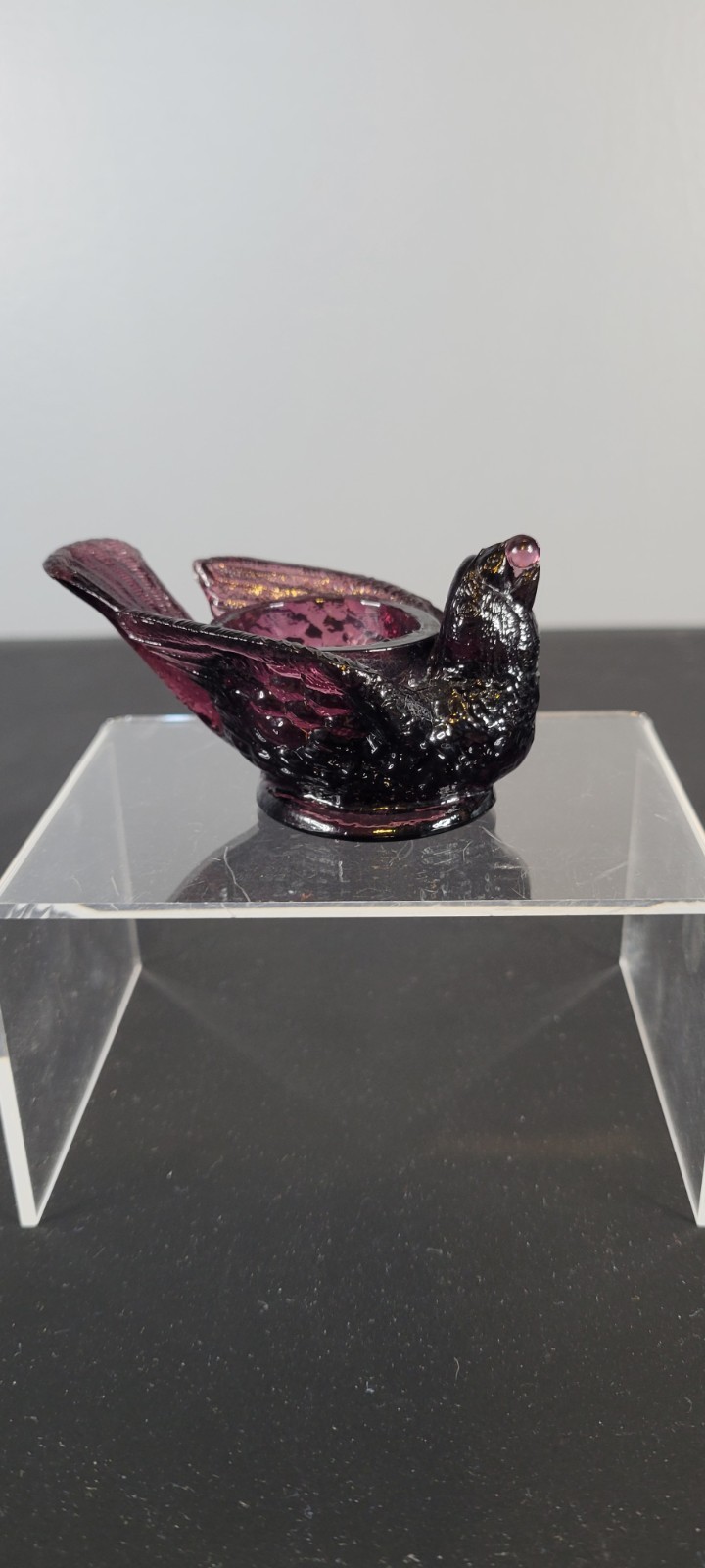 Vintage Amethyst Bird & Berry Glass Open Salt Dip Cellar Vintage Amethyst Bird & Berry Glass Open Salt Dip Cellar