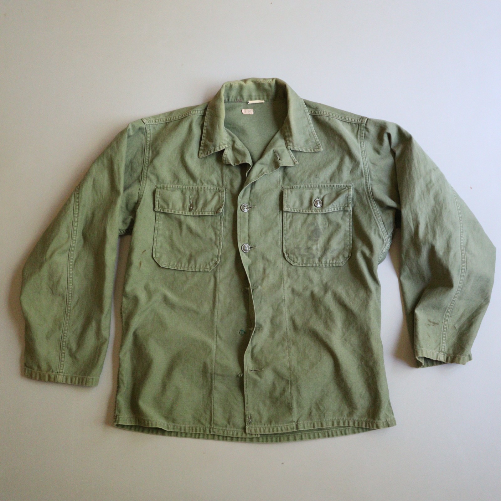 Vintage 50s 60s OG-107 Sateen Shirt USMC USA Military Men's Medium Stencil Green