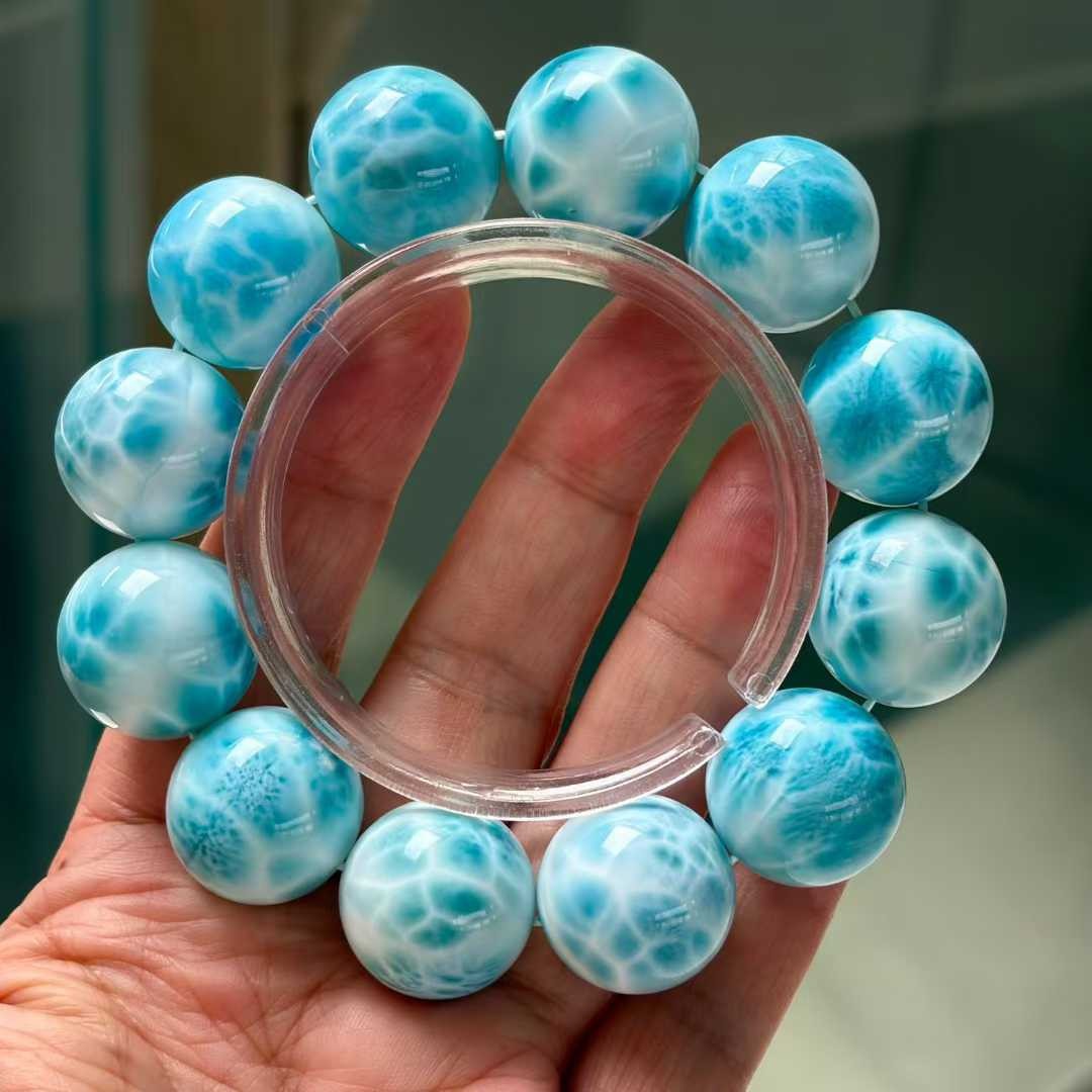 20mm Natural Larimar Gemstone Bracelet quartz polished energy Reiki Gift