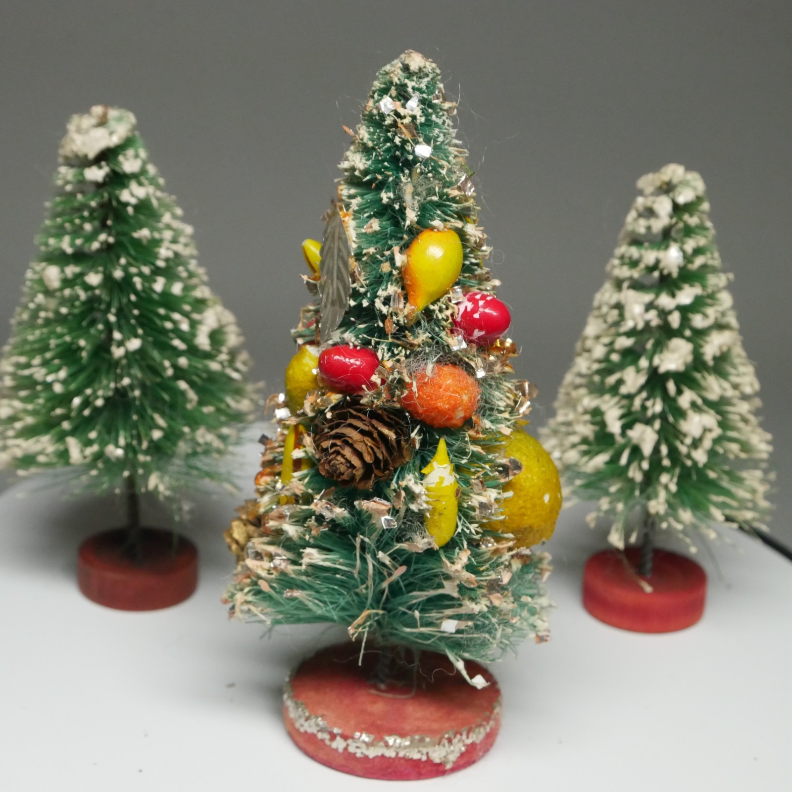 3X VTG Jeweled Bottle Brush Trees 1X Full of Fruit 2X Flocked 5