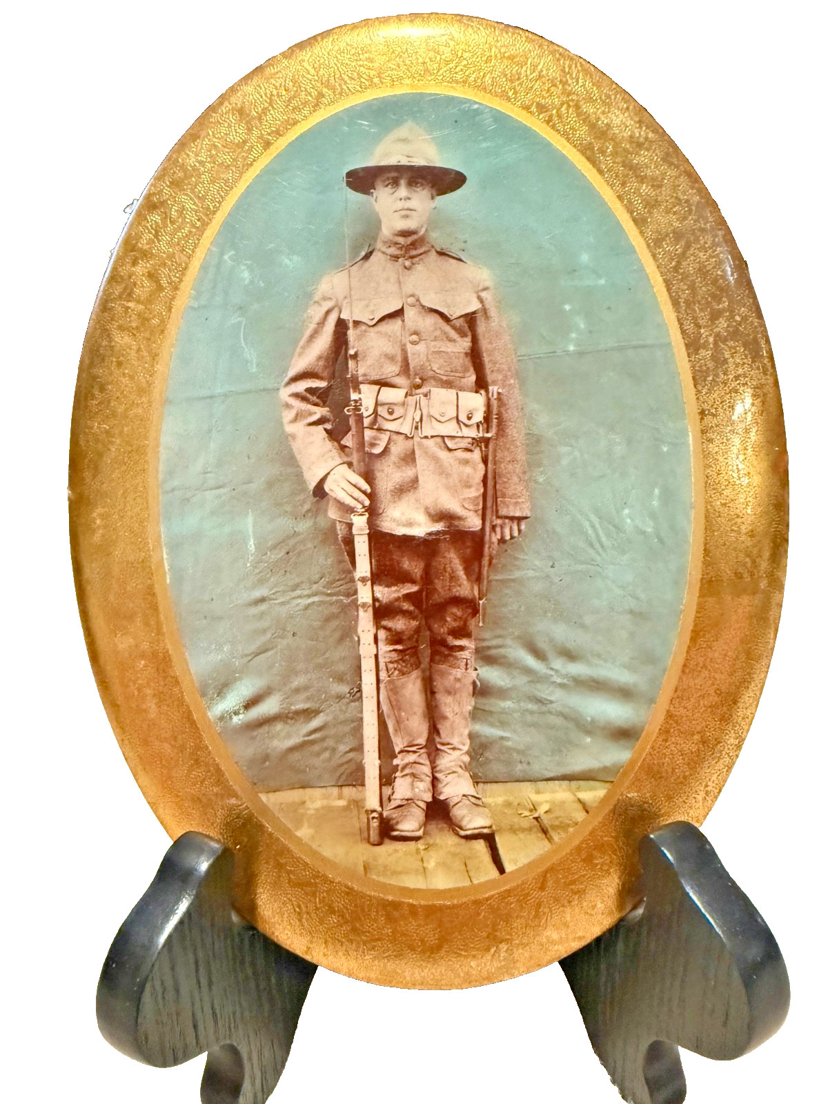 WW1 1900\'s Stunning Soldier Portrait In Celluloid United States Military