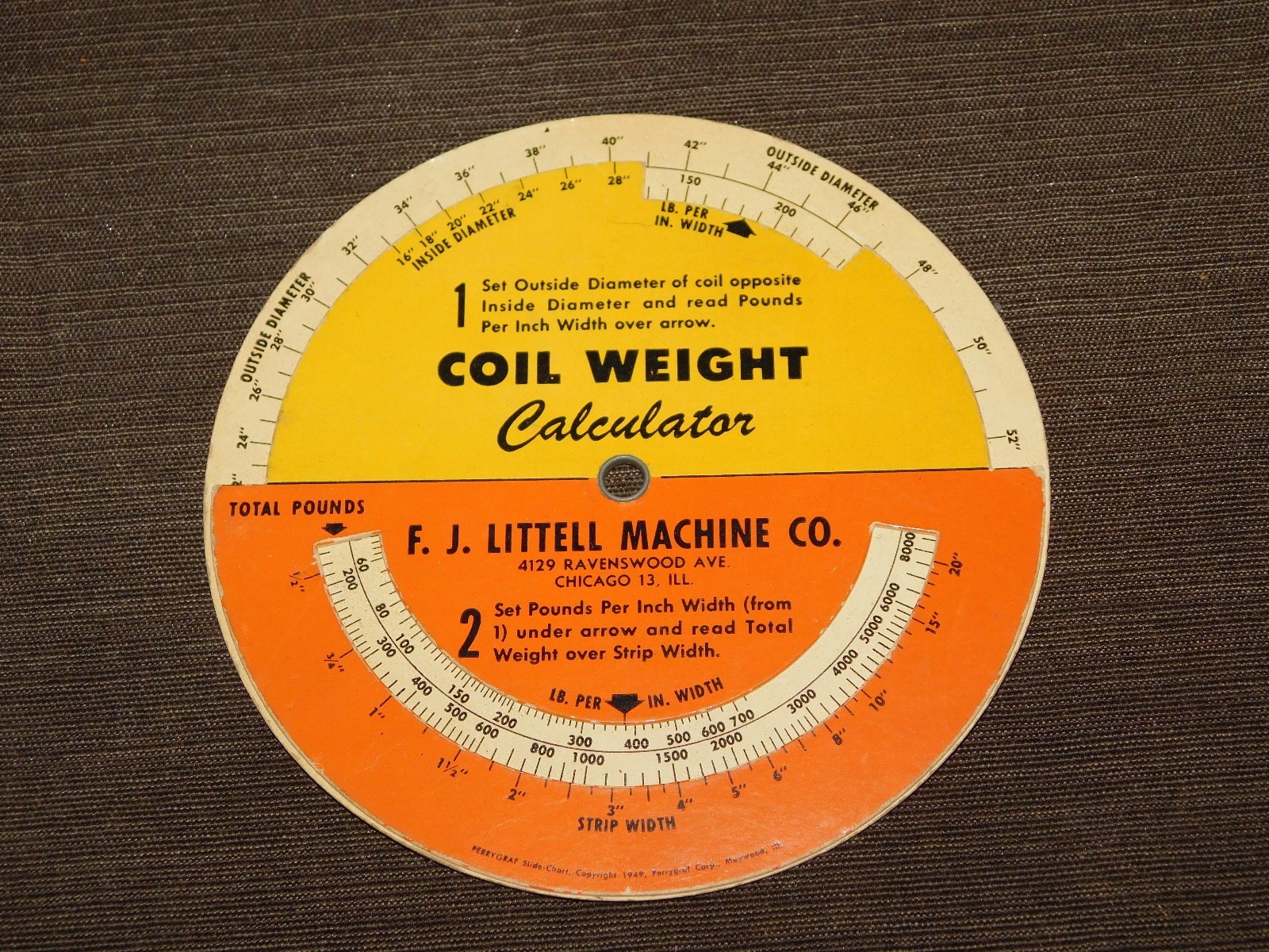 VINTAGE TOOL 1949 F J LITTELL MACHINE CO COIL WEIGHT CALCULATOR VINTAGE TOOL 1949 F J LITTELL MACHINE CO COIL WEIGHT CALCULATOR