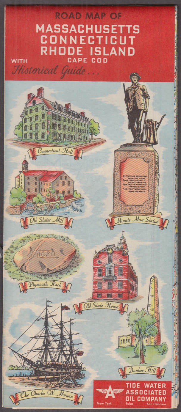 Socony Mobil Mobilgas Gasoline Road Map Massachusetts Connecticut RI 1949