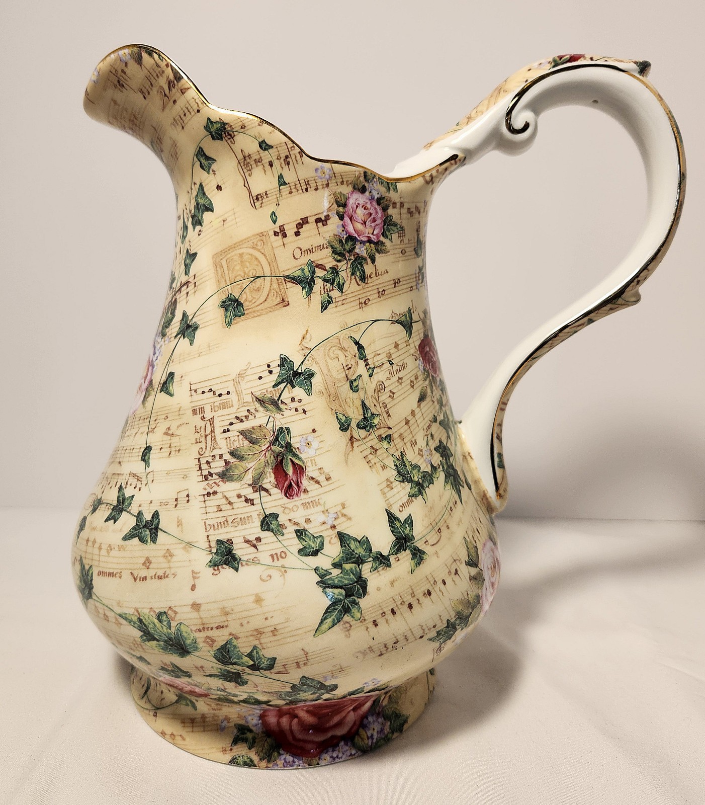 Vintage American Atelier Melody Large Pitcher | Intact Gold Trim Floral Ceramic 
