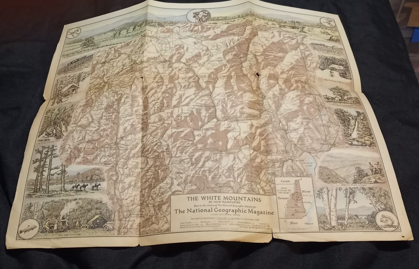 Vintage 1937 White Mountains of New Hampshire Map National Geographic Society Vintage 1937 White Mountains of New Hampshire Map National Geographic Society