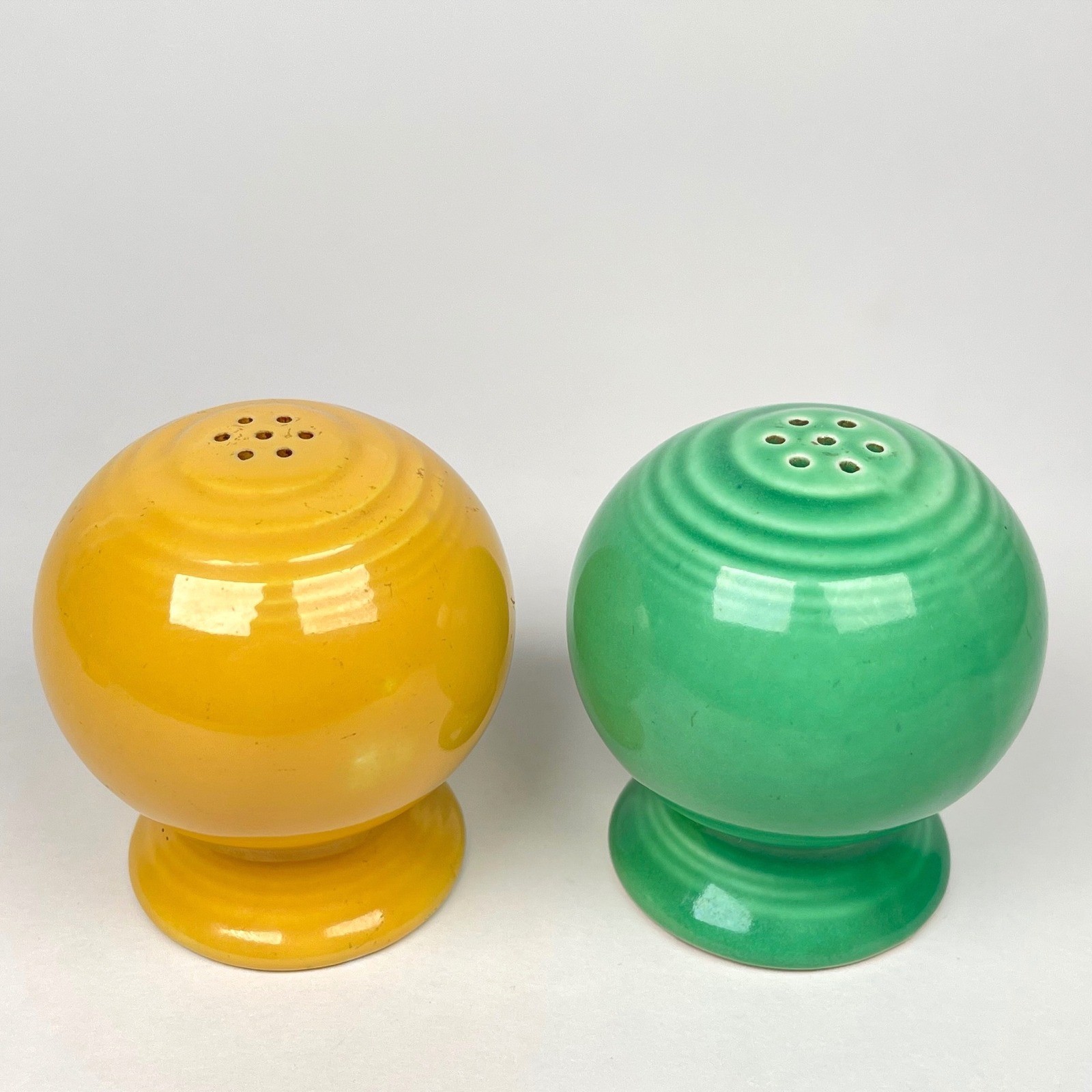 Vintage Fiestaware Salt & Pepper Shakers Yellow Green Art Deco Ceramic Set