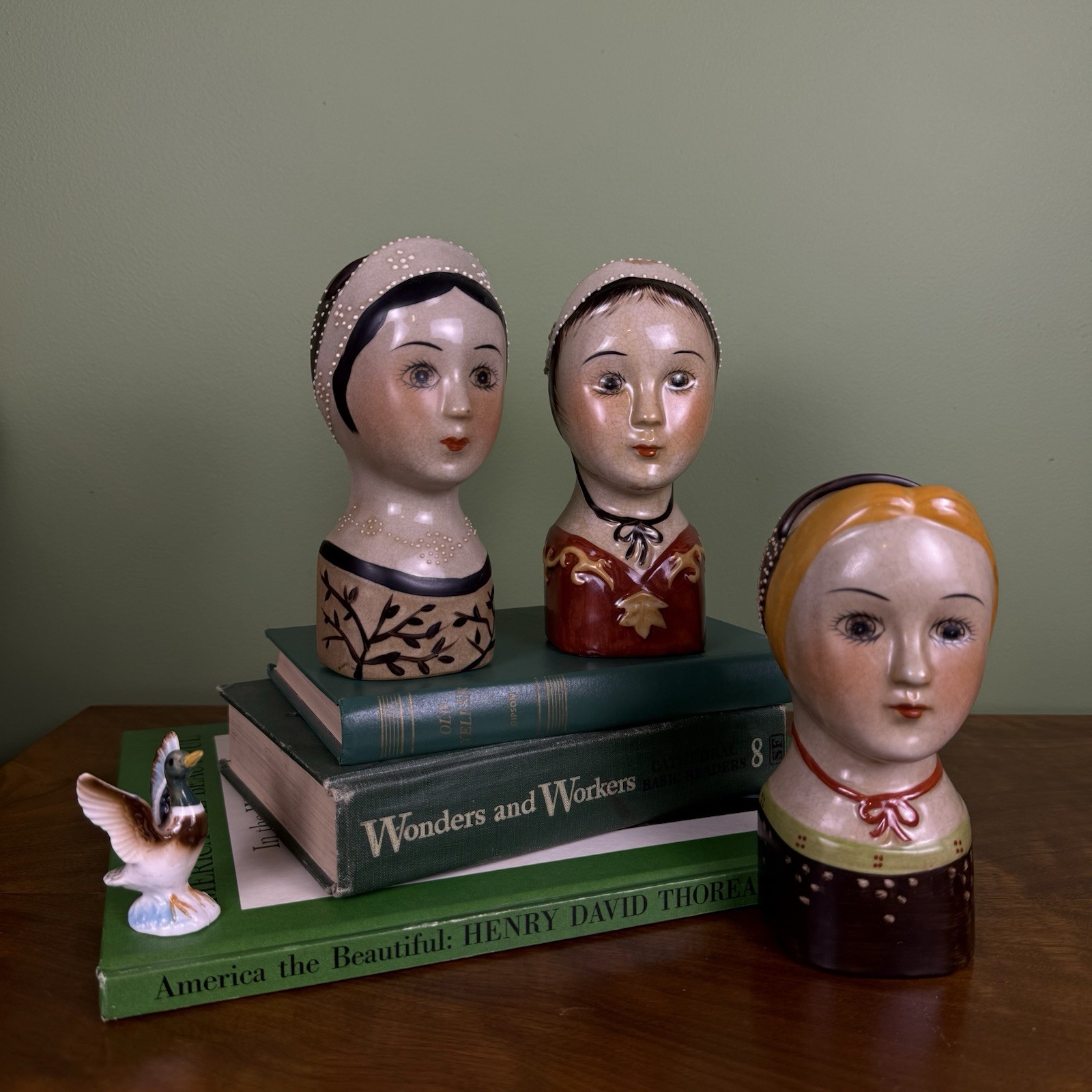 Vintage Ceramic Lady Head Wall Pocket Planters Set of 3 Tudor Renaissance MCM