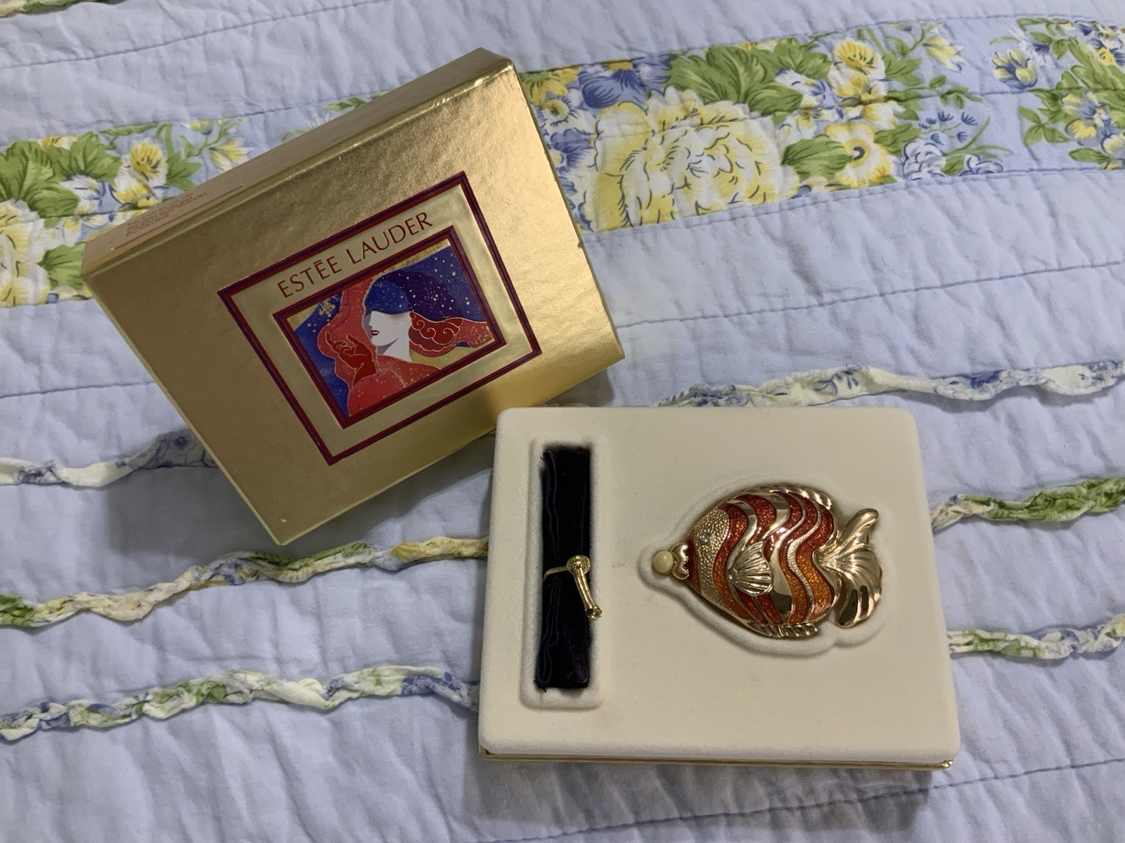 Vintage Spellbound by Estee Lauder Tropical Fish Solid Perfume Compact With Box