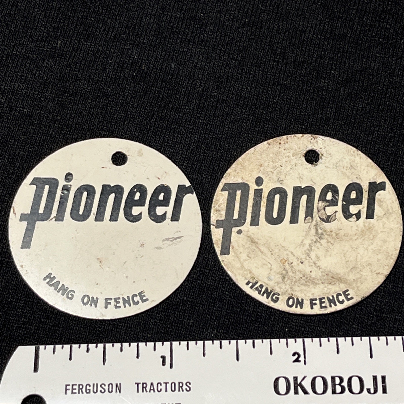 Vintage Pioneer Feed Seed Metal Bag Tag Lot Of 2