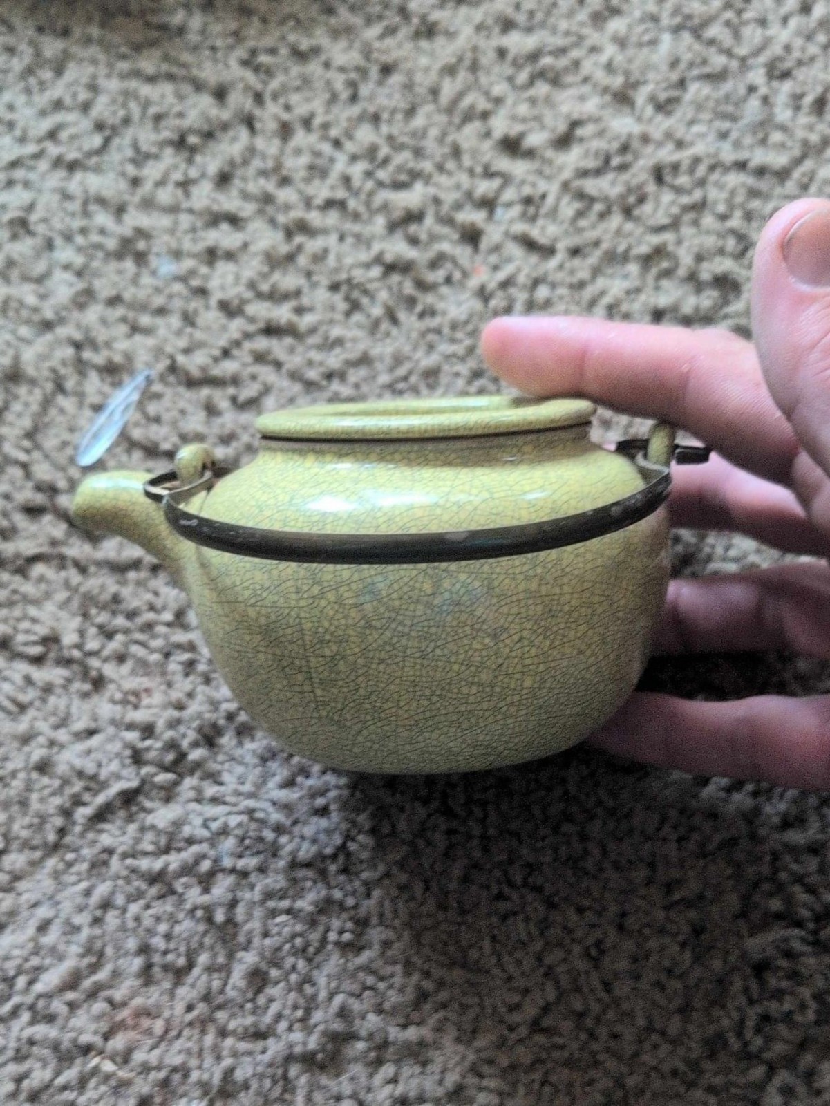 Vintage Chinese Yixing Zisha Teapot Green Crackle Glaze Export CCCI Stamp Box Vintage Chinese Yixing Zisha Teapot Green Crackle Glaze Export CCCI Stamp Box