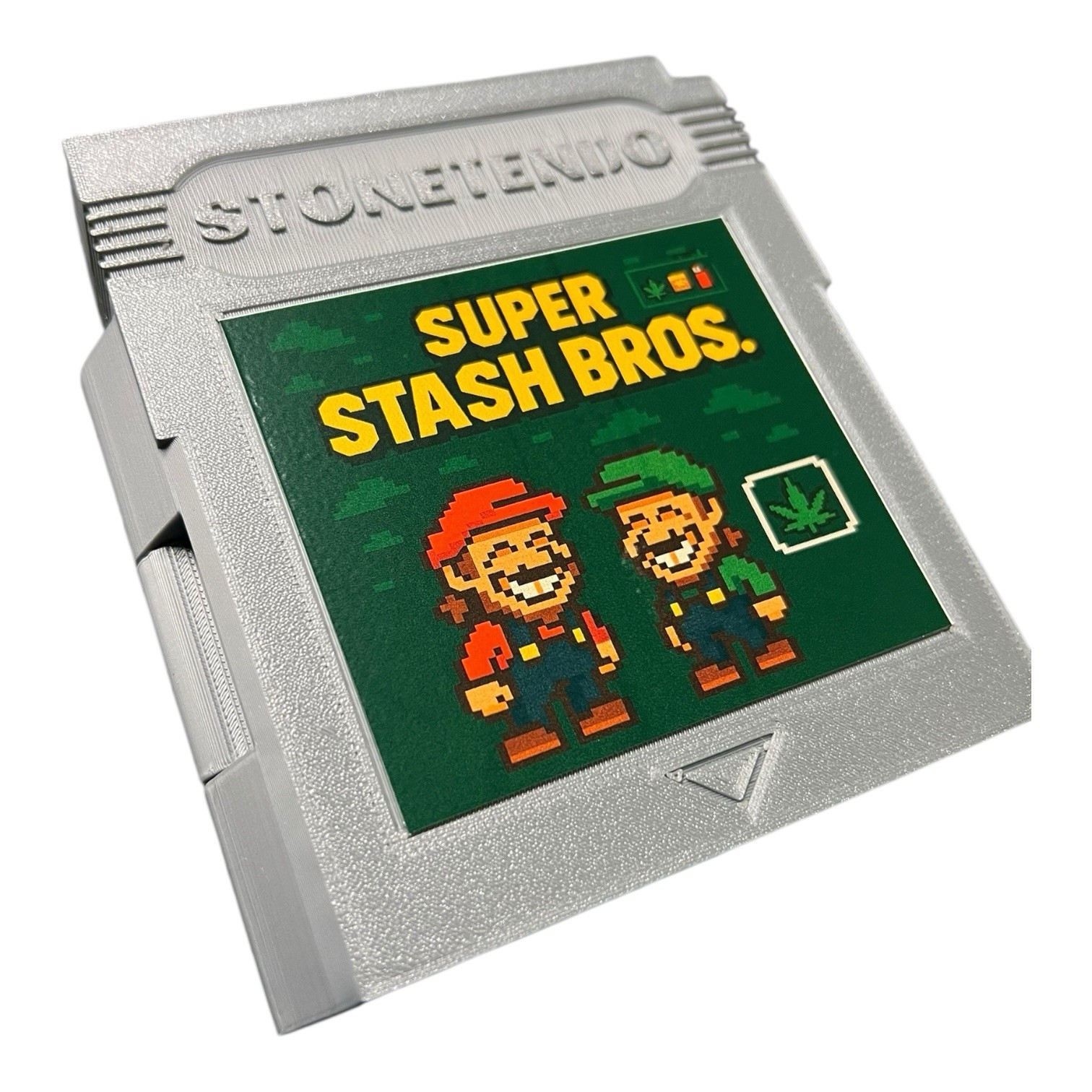 Stash Box with Rolling Tray & Lighter Holder – Super Stash Bros Retro Cartridge 