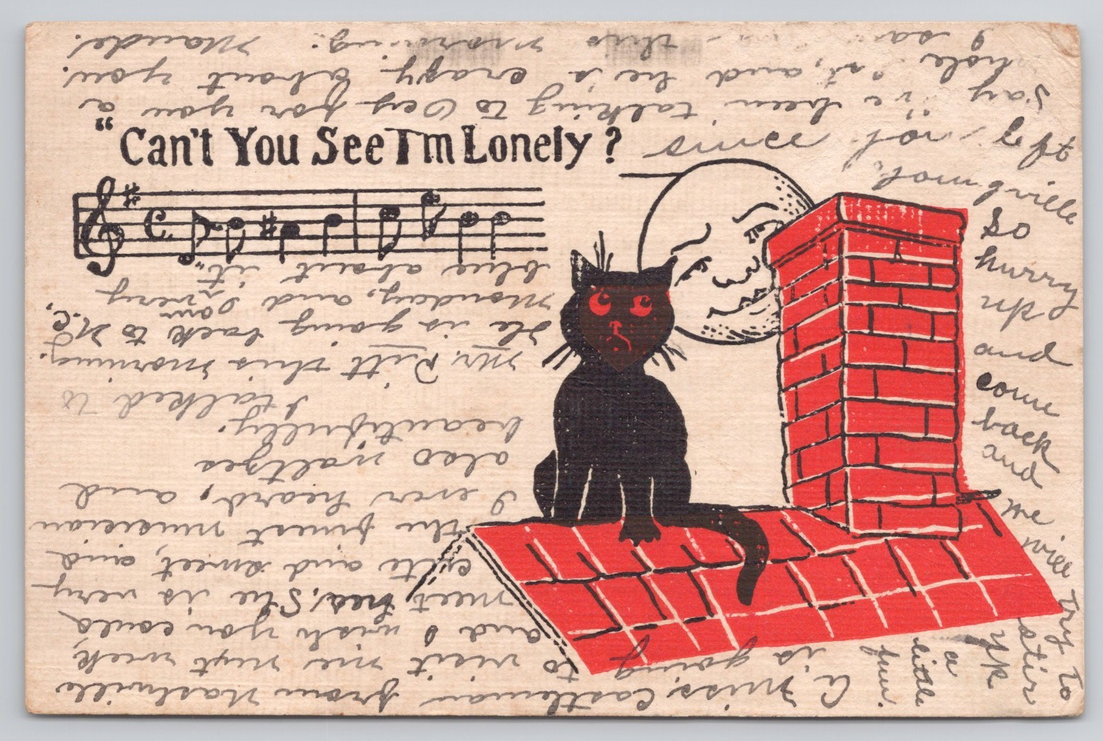 Antique 1907 Black Cat Moon Roof Sheet Music Postcard Cant You See Im Lonely TN Antique 1907 Black Cat Moon Roof Sheet Music Postcard Cant You See Im Lonely TN