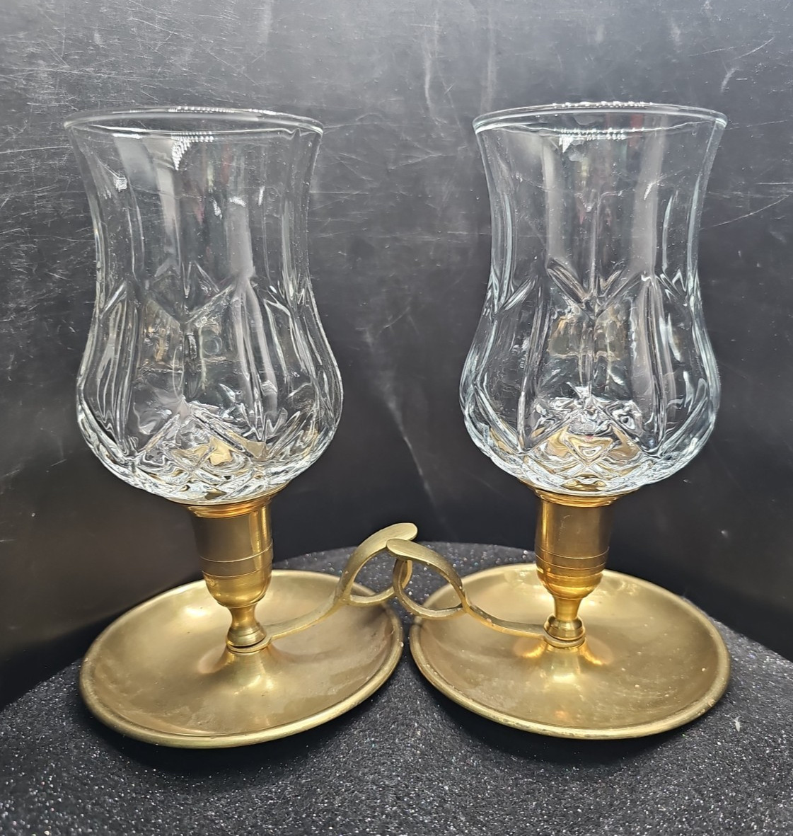 2 Vtg Homco Large Clear Glass Starburst Pattern Peg Votive Candleholder #1109
