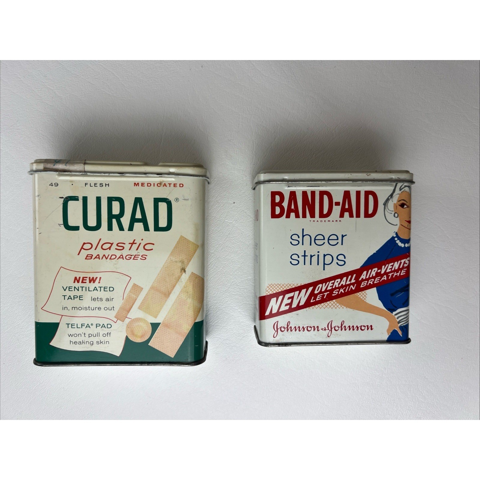 Vintage Band-Aid and Curad Metal Tins Set Johnson & Johnson Mid-Century Decor Vintage Band-Aid and Curad Metal Tins Set Johnson & Johnson Mid-Century Decor