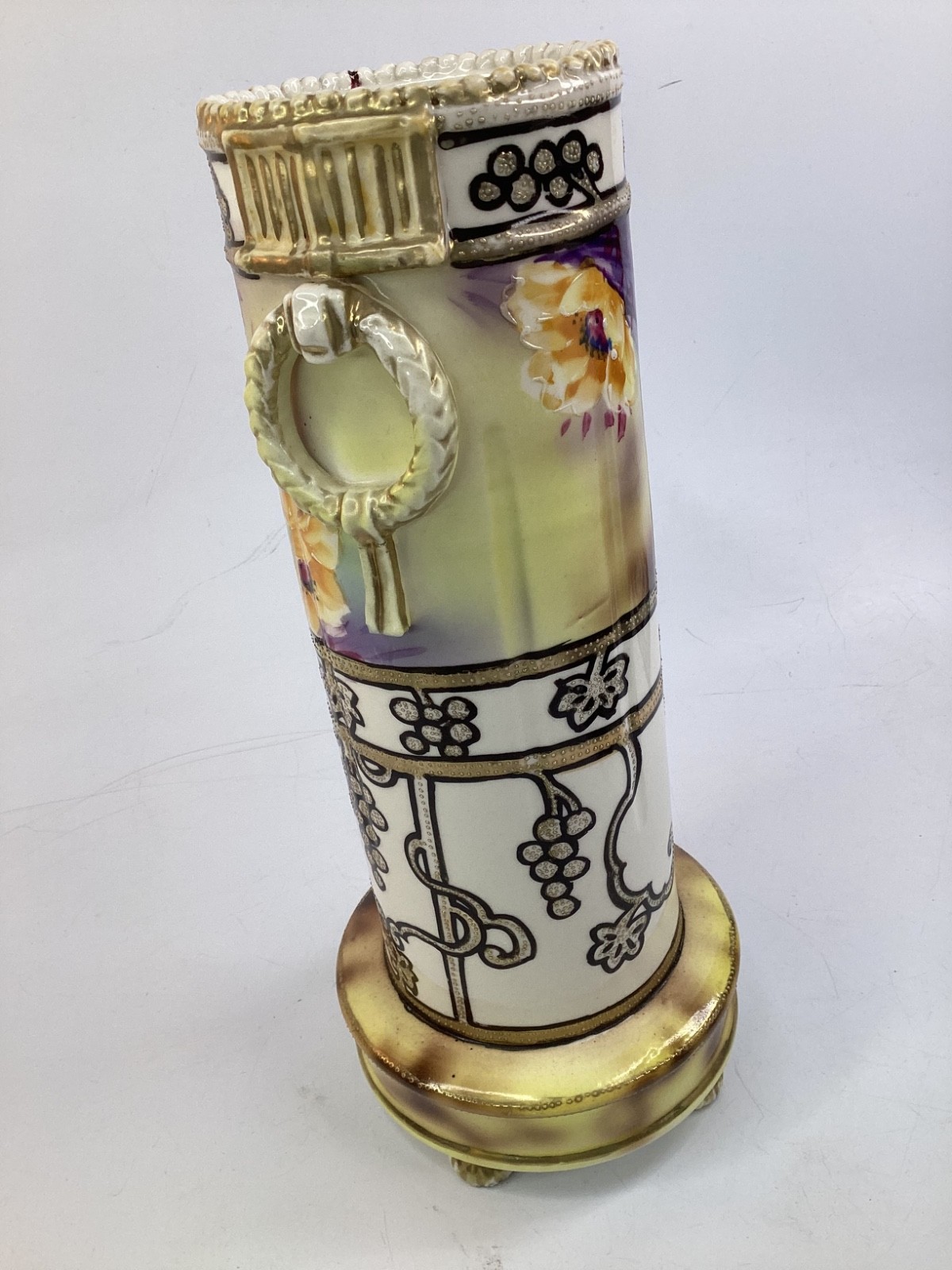 12” Antique Old Nippon Art Nouveau Vase Hand-Painted cylindrical (E1) 12” Antique Old Nippon Art Nouveau Vase Hand-Painted cylindrical (E1)