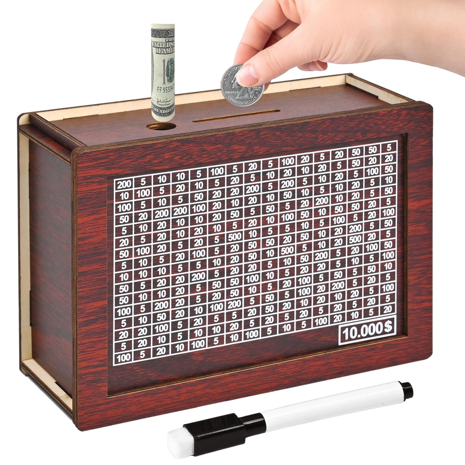 krlladetiy 10000 Savings Challenge Box Wooden Money Saving Piggy Bank for Adu... krlladetiy 10000 Savings Challenge Box Wooden Money Saving Piggy Bank for Adu...
