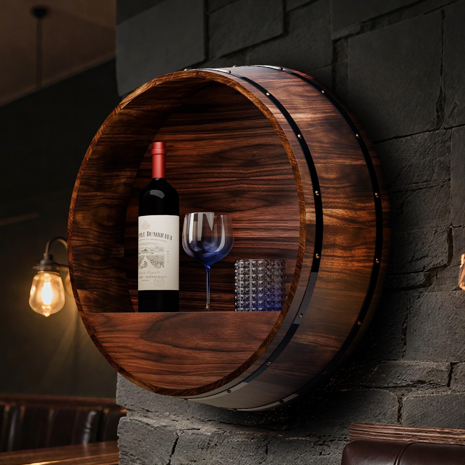 Whiskey Barrel Decor, Bourbon Whiskey Barrel Shelf, Wall Mount Wine Rack Big Whiskey Barrel Decor, Bourbon Whiskey Barrel Shelf, Wall Mount Wine Rack Big