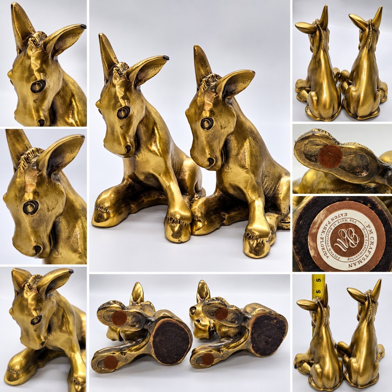 (2) Vintage Brass Donkey PM Craftsman MCM Jackass Unique - Oddity - Heavy Brass 