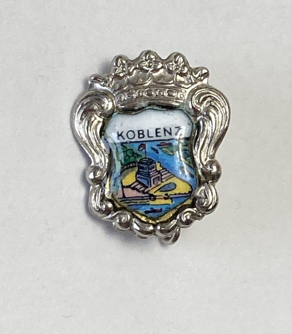 Vintage Koblenz Germany Crest Acrylic Metal Pin Rivers Crossing