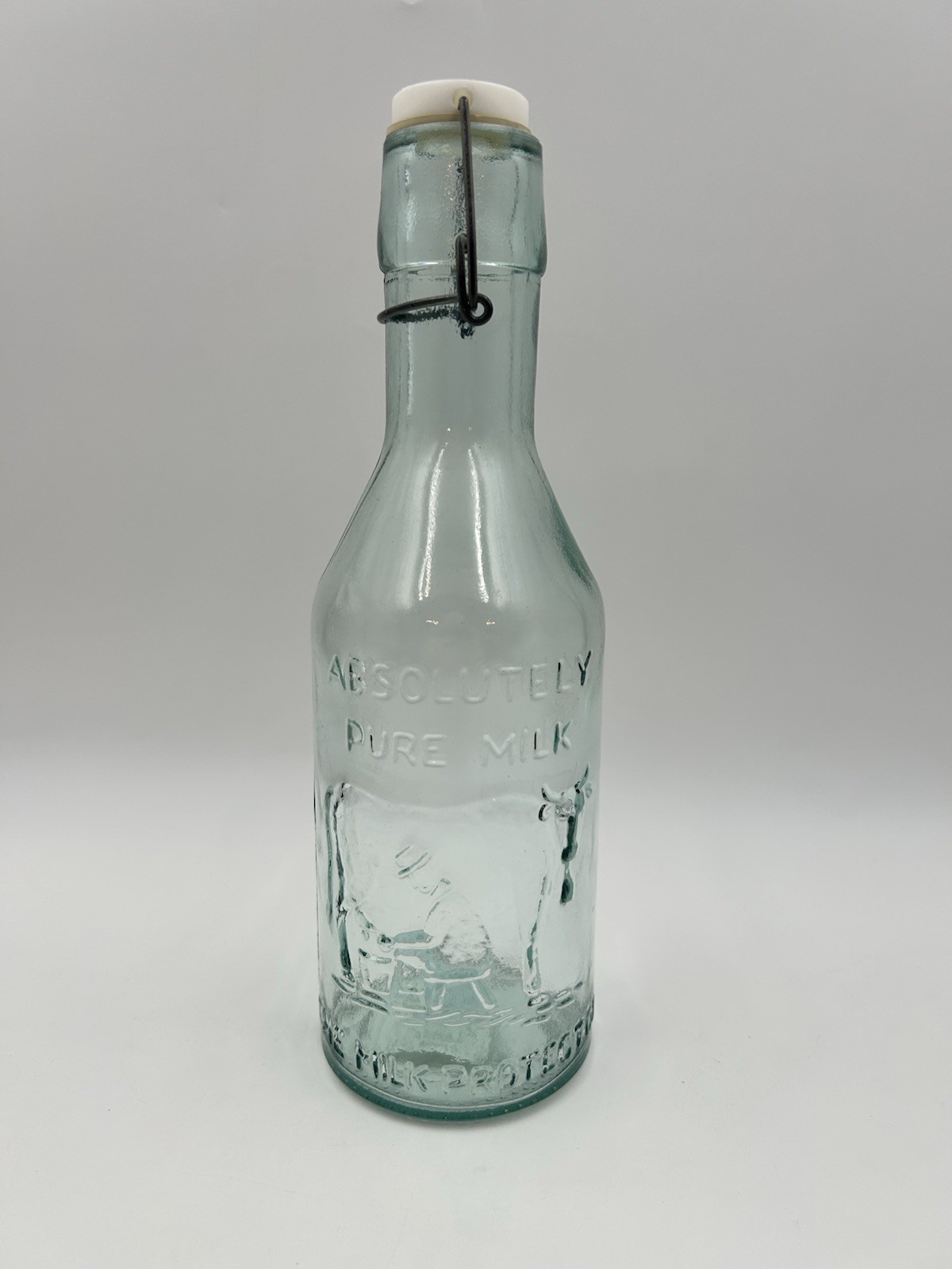 Vintage Absolutely Pure Milk Bottle The Milk Protector With Wire Cap Large 40 Oz