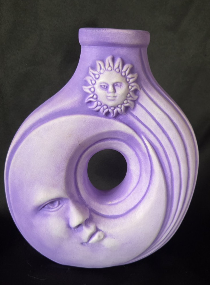 Vtg 90's Celestial Sun Moon Vase Pastel Purple Ceramic Signed T. Loc Whimsigoth Vtg 90's Celestial Sun Moon Vase Pastel Purple Ceramic Signed T. Loc Whimsigoth
