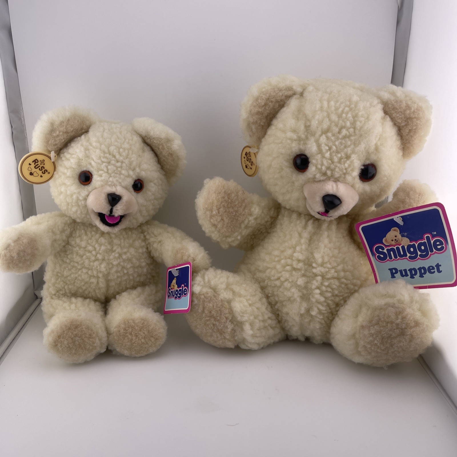 NWT Vintage Snuggle Plush and Hand Puppet Bears RUSS 1986 Stuffies Advertising NWT Vintage Snuggle Plush and Hand Puppet Bears RUSS 1986 Stuffies Advertising