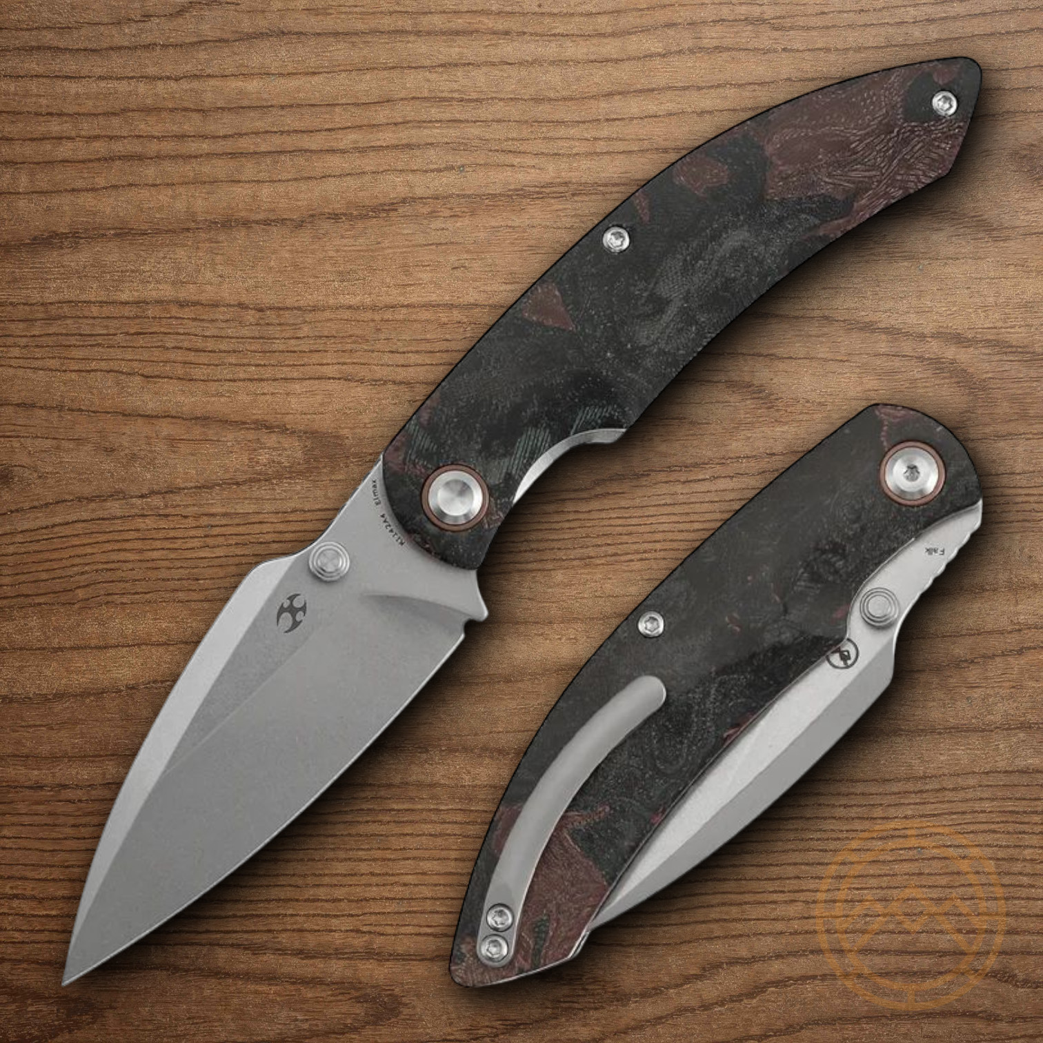 Kansept Knives Falk Folding Knife 3.38 Elmax Steel Blade Rag Burl/Micarta Handle