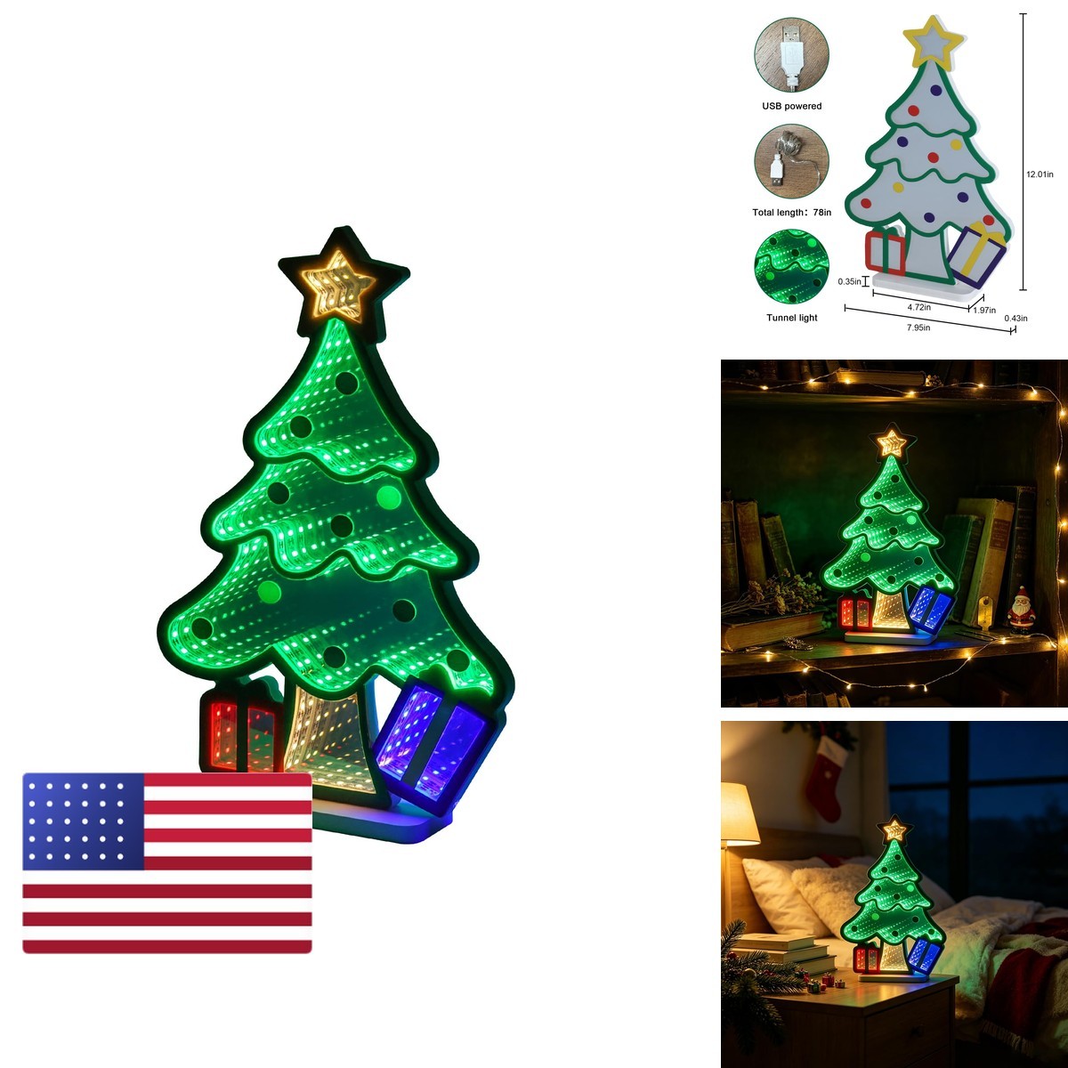 MEETYAMOR Christmas Tree Infinity Mirror Tunnel Light 3D Endless USB Powered MEETYAMOR Christmas Tree Infinity Mirror Tunnel Light 3D Endless USB Powered