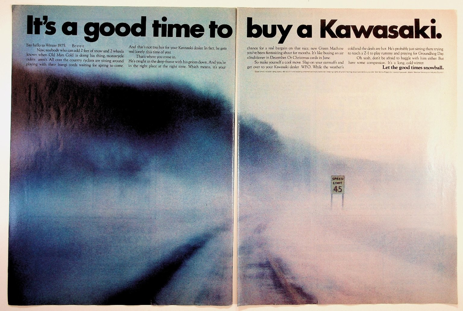 1975 Kawasaki Motorcycle Z-1 Vintage Magazine Ad Winter Sale Ephemera