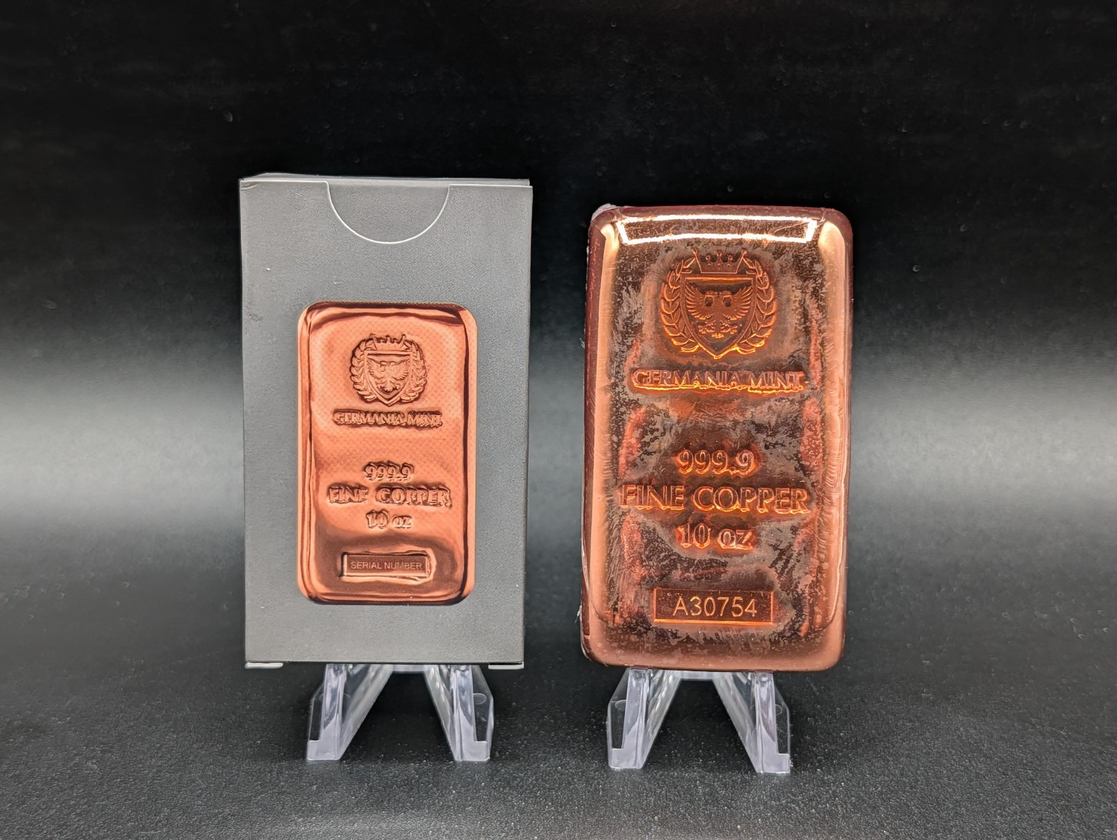 Germania Mint 10 Oz 999.9 Fine Copper Bullion Bar With Serial Number And Box