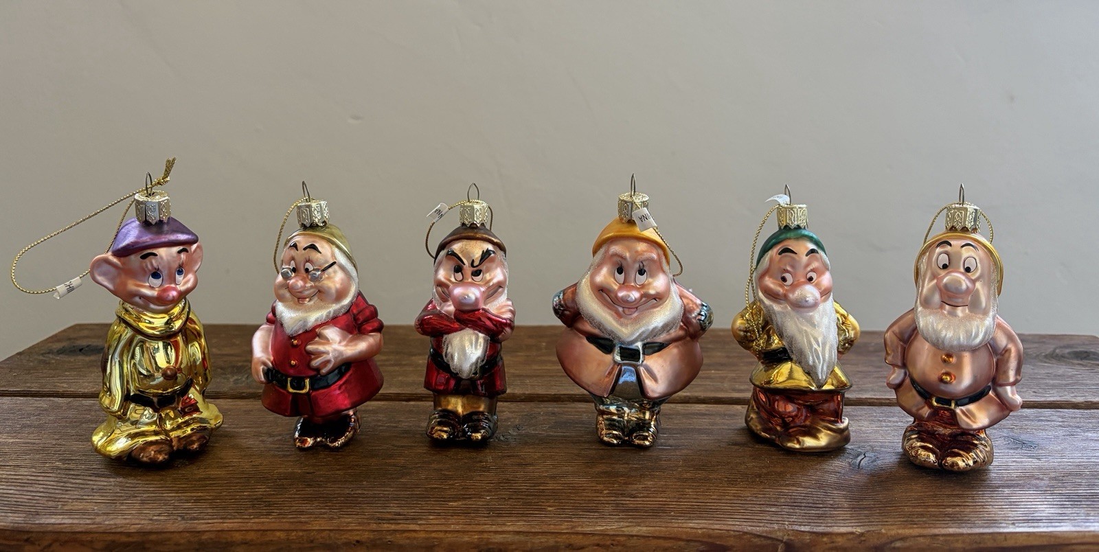 Vintage Disney Snow White Seven Dwarfs Blown Glass Ornaments Set Of 6 Missing 1