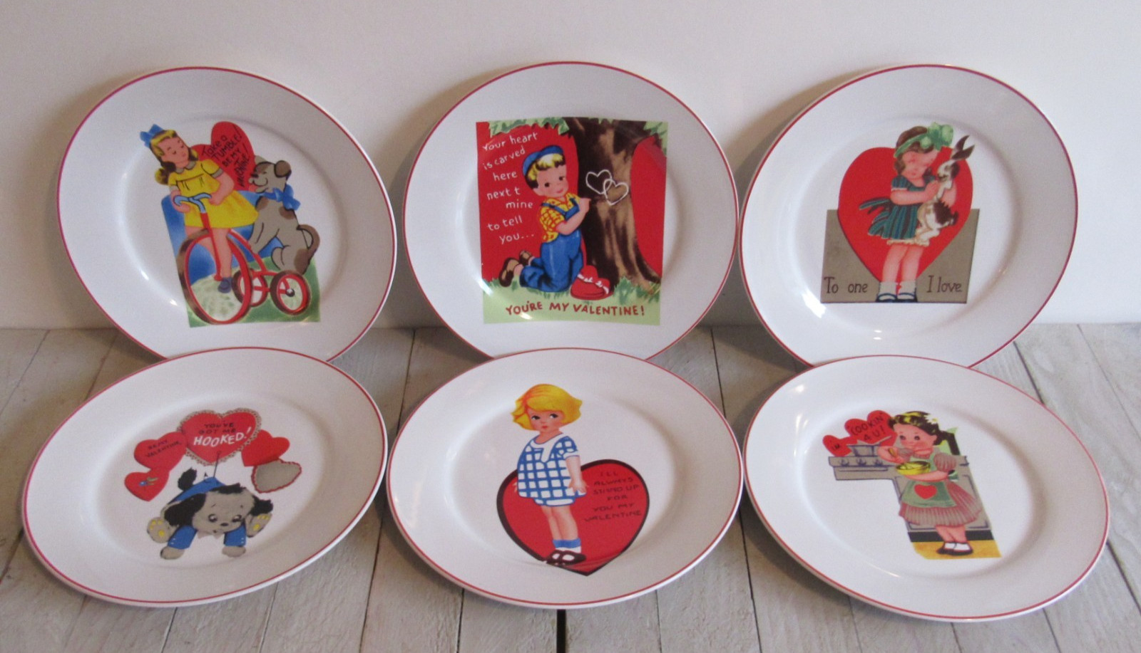 Vtg Rosanna Studio Lot 6 Retro Valentines Dessert Plates 8