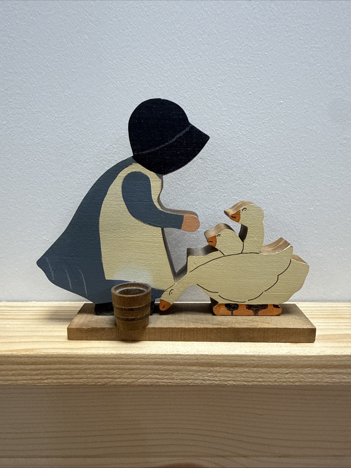 Vintage Folk Wood Decor Girl And Ducks Cottagecore