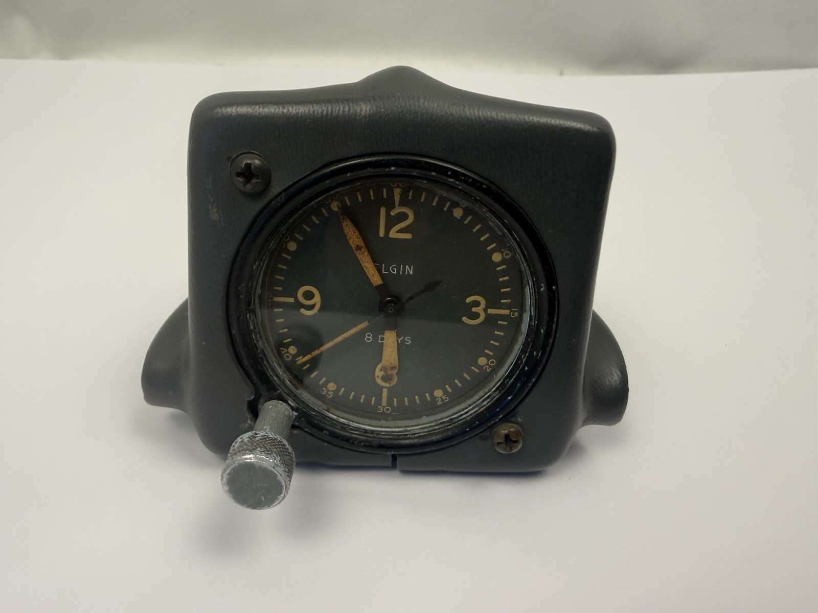 Vintage WWII Elgin 8 Day Aircraft Cockpit Clock in Custom Dash Housing Working