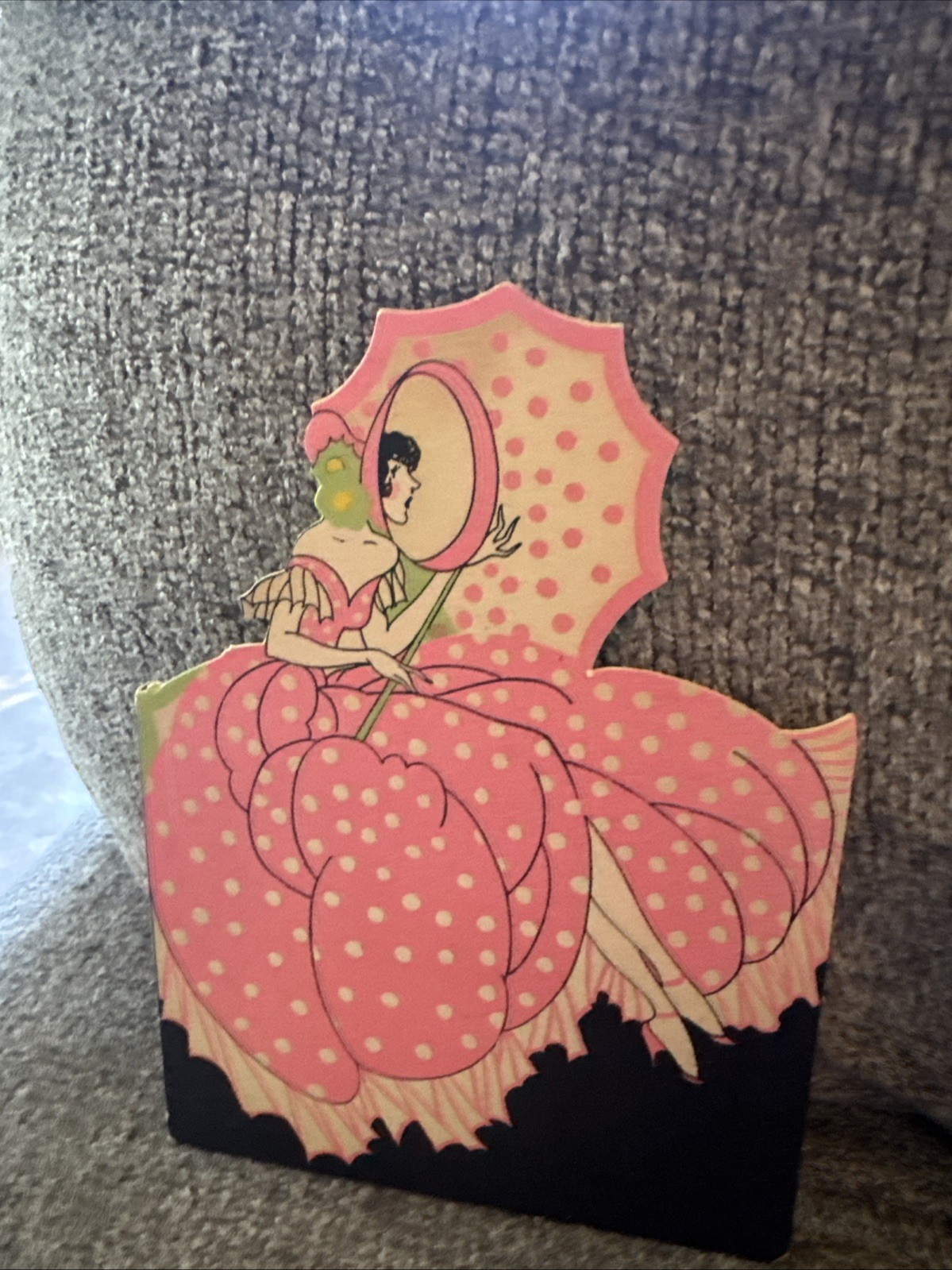 Vintage Art Deco Gibson Bridge Score Pad, Lady in Pink Polka Dots, 1930's