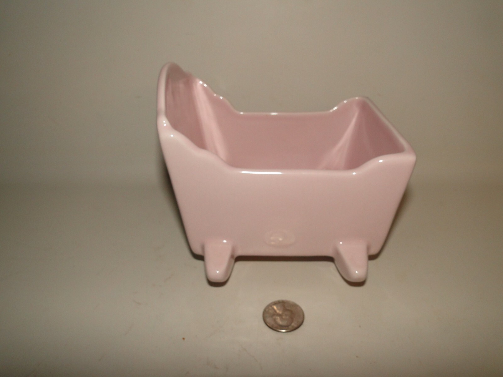 Vintage Pink Pottery Baby Cradle Vase or Planter By Signature