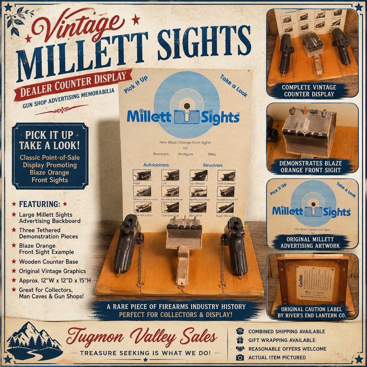 Vintage Millett Sights Dealer Counter Display Gun Shop Advertising 12x12x15