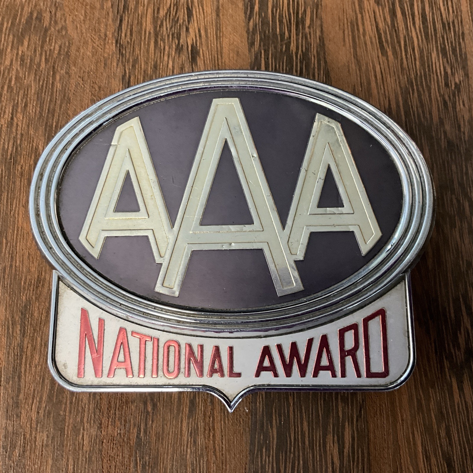 Antique AAA National Award Badge License Plate Topper Emblem PATENT PENDING \'50s