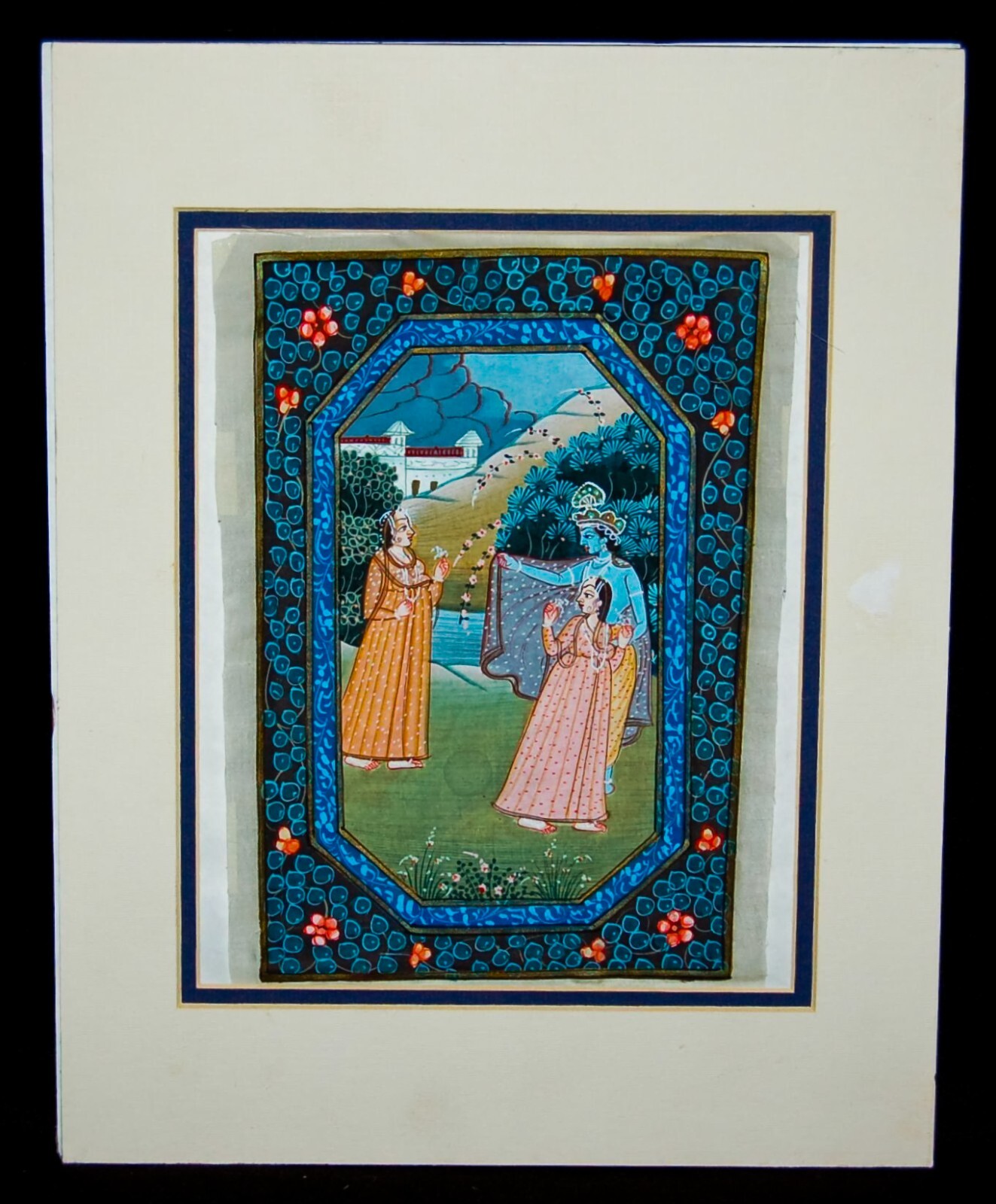 PAINTING ON SILK Radha Krishna Handmade Indian Religious MAGNIFICENT ART