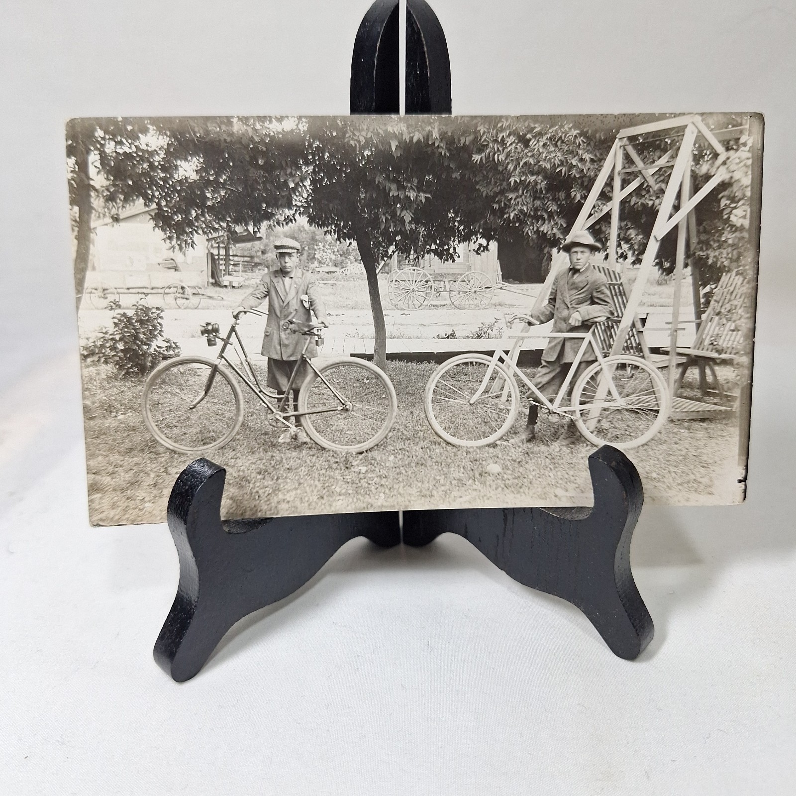 Antique Bicycle RPPC Postcard c.1904-1918 Boys Safety Bikes Carbide Lamp ID'd