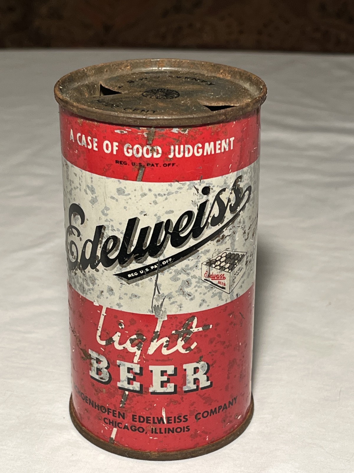 c1940s Edelweiss Light Beer Schoenhofen Edelweiss Company Chicago Ill Beer Can c1940s Edelweiss Light Beer Schoenhofen Edelweiss Company Chicago Ill Beer Can