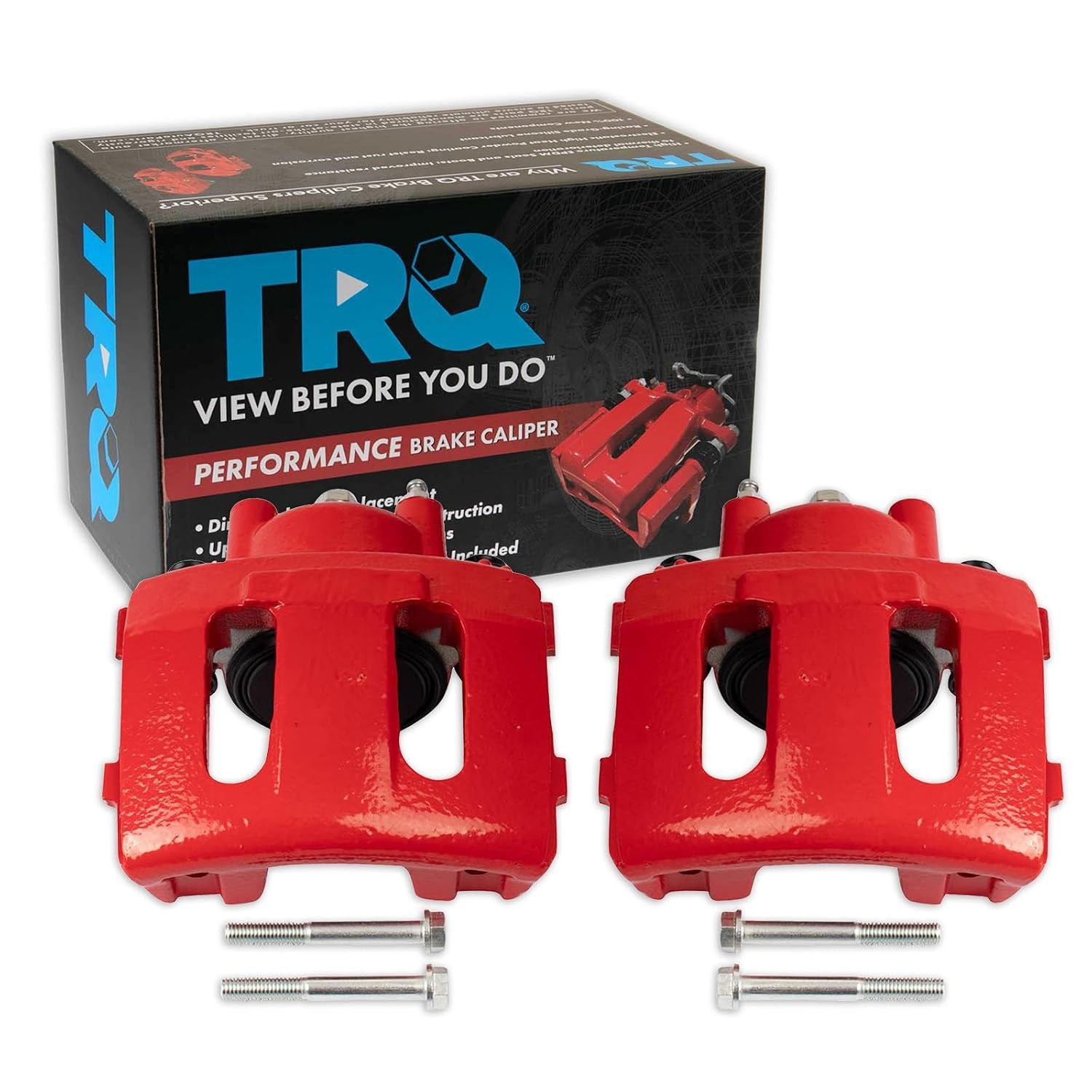 TRQ Performance Front Brake Caliper Set Painted Red Brackets