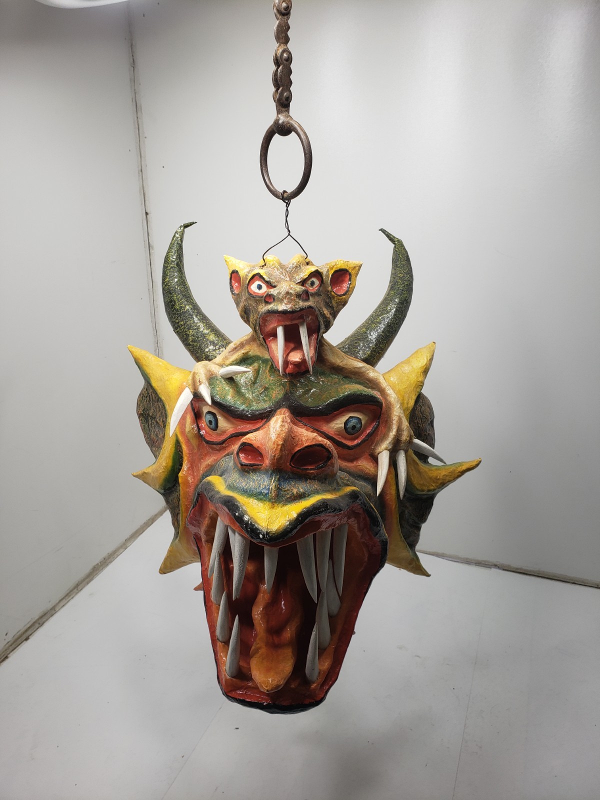 Vintage Panama Diblico Sucio Devil Papier Mache Folk Art Mask Hand Painted