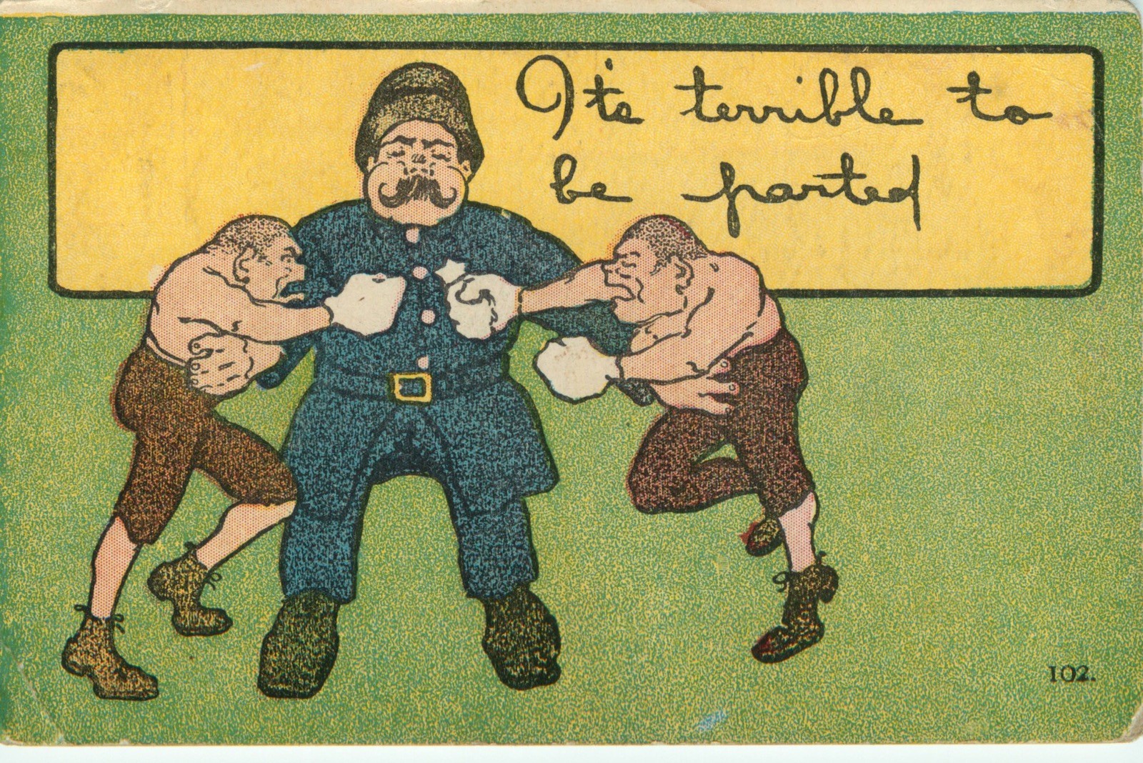 1908 Comic Policeman Separating Angry Boxers It's Terrible To Be Parted Postcard