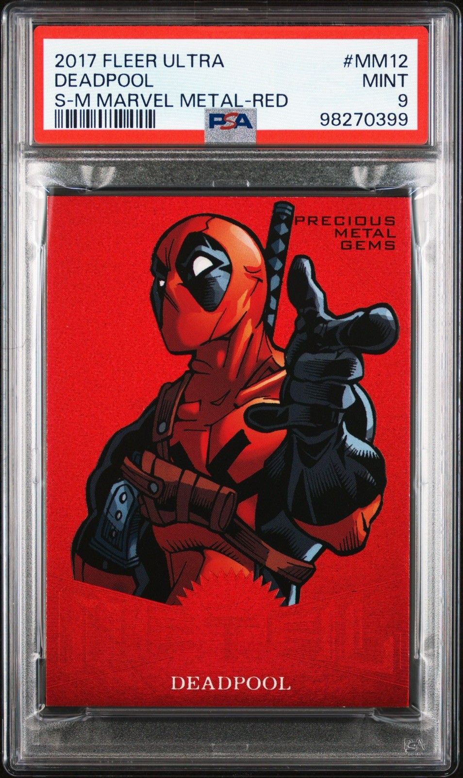 2017 Fleer Ultra Spider-Man Deadpool Red PMG PSA 9 - Marvel Metal PMG /99 2017 Fleer Ultra Spider-Man Deadpool Red PMG PSA 9 - Marvel Metal PMG /99