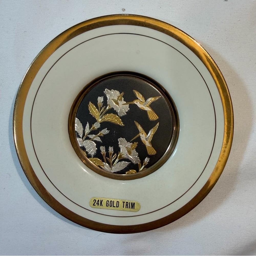 The Art of Chokin Hummingbirds with Flowers 24K Gold Trim Collectors Plate 5\