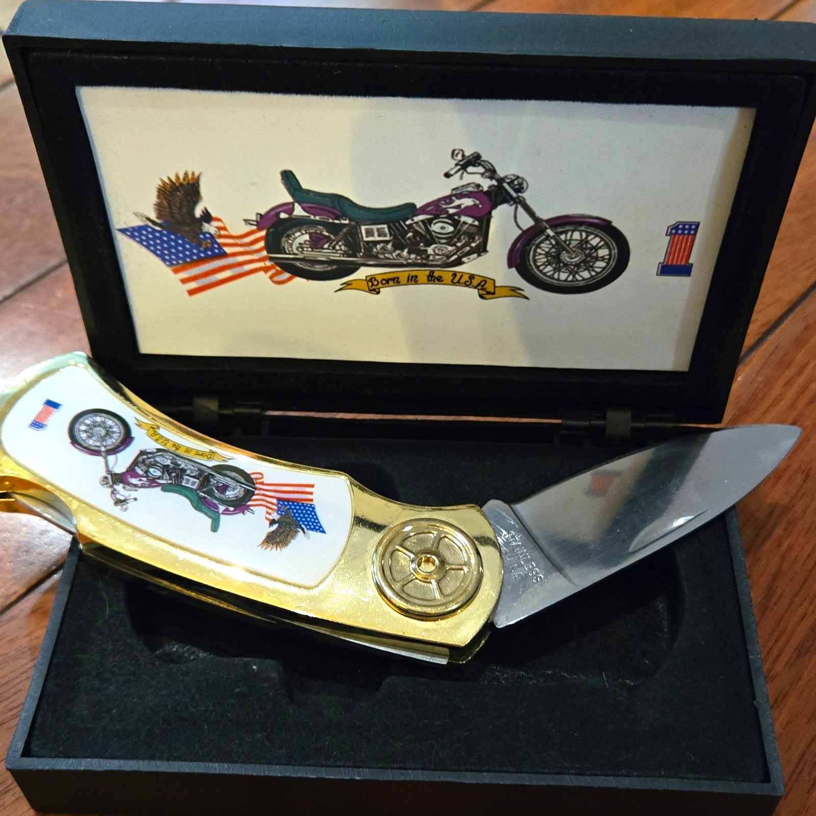 Born In The USA Folding Pocket Knife Stainless Steel Blade Vintage